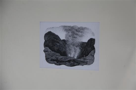Charles Frederick Tunnicliffe (1901-1979) Skokholm, Volcano & Dabchicks, 3.5 x 4.25in.